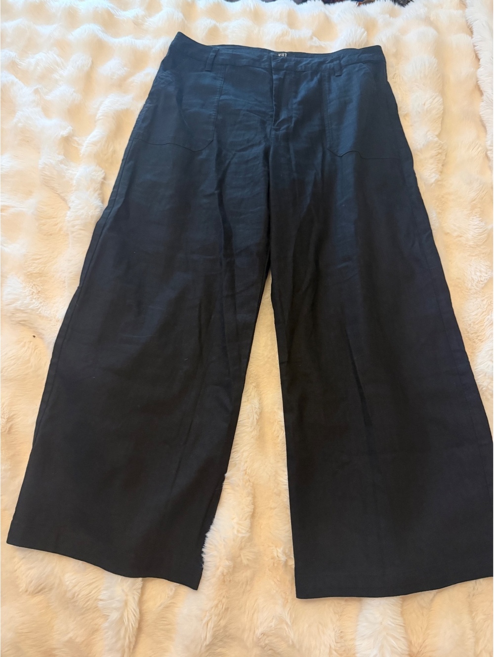 KUT from the Kloth Topaz Wide Leg Pants Size 14 Black Linen Blend